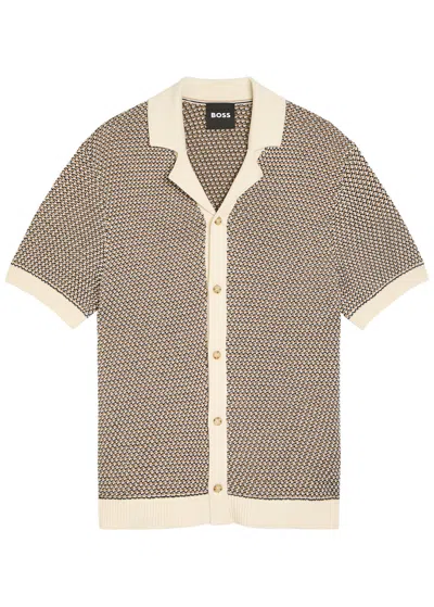 Hugo Boss Iconico Textured Short Sleeve Cardigan In Multi