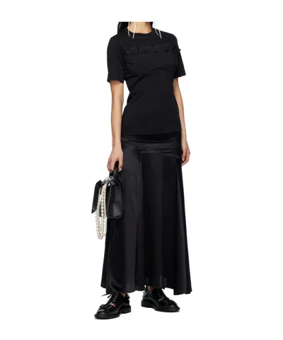 Simone Rocha Drop-waist Slit Bias Silk Maxi Skirt In Black