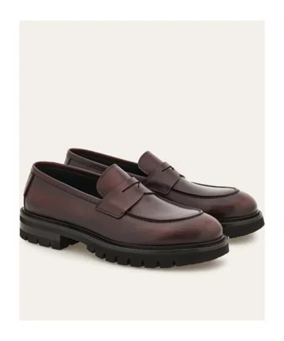 Ferragamo Saddle-strap Penny Loafers In Brown