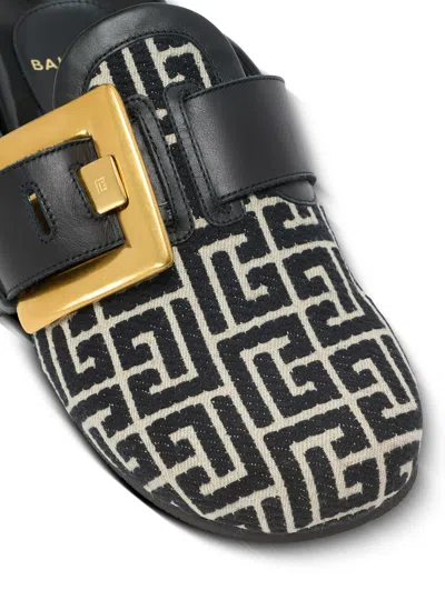 Balmain Anthem Mules In Jacquard Canvas With Pb Monogram In Multi