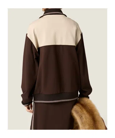 Miu Miu Knitted-cuffs Zip-front Sweatshirt In Brown