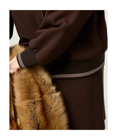 Miu Miu Knitted-cuffs Zip-front Sweatshirt In Brown