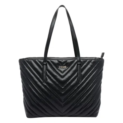 Liu •jo Chevron Pattern Quilted Tote Bag With Straps In Black