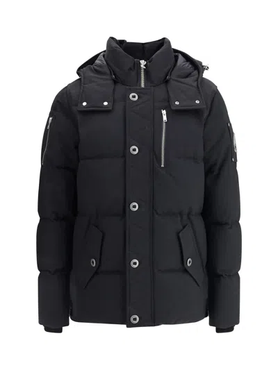 Moose Knuckles Forrestville Black Down Jacket With Fixed Hood And Logo Patch On The Sleeve In Cotton Blend Man In Black