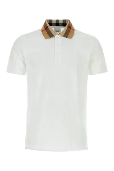 Burberry Check-collar White Polo Shirt With Three-button Placket
