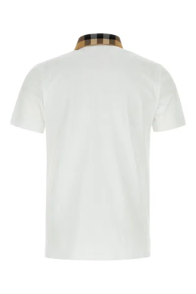 Burberry Check-collar White Polo Shirt With Three-button Placket