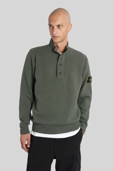 Stone Island Knitted Turtleneck Sweater With Ribbed Collar In Green