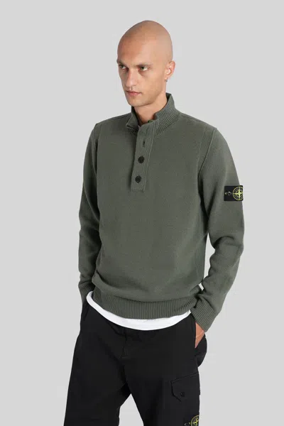 Stone Island Knitted Turtleneck Sweater With Ribbed Collar In Green