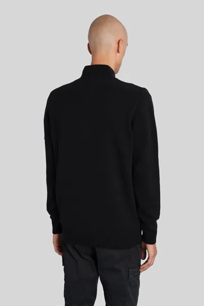 Stone Island High Collar Pullover With Buttoned Placket And Logo Patch In Black