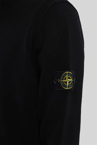 Stone Island High Collar Pullover With Buttoned Placket And Logo Patch In Black