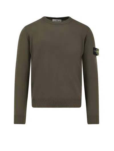 Stone Island Crew Neck Sweater Ribbed Cuffs In Animal Print
