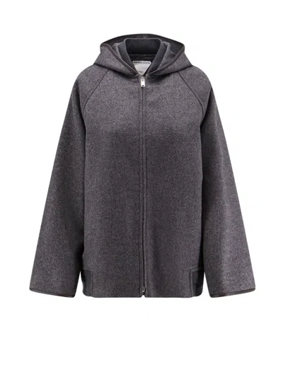 Bottega Veneta Double Wool Blouson Jacket With Leather Trims In Gray