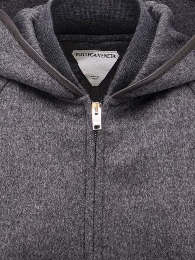 Bottega Veneta Double Wool Blouson Jacket With Leather Trims In Gray