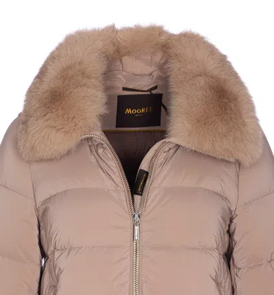 Moorer Long Padded Jacket Removable Fur Detail In Burgundy