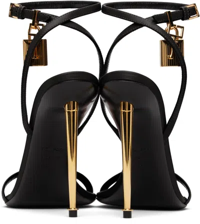Tom Ford Black Shiny Padlock Pointy Naked Heeled Sandals In Multi