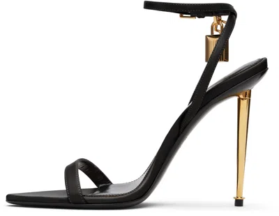Tom Ford Black Shiny Padlock Pointy Naked Heeled Sandals In Multi
