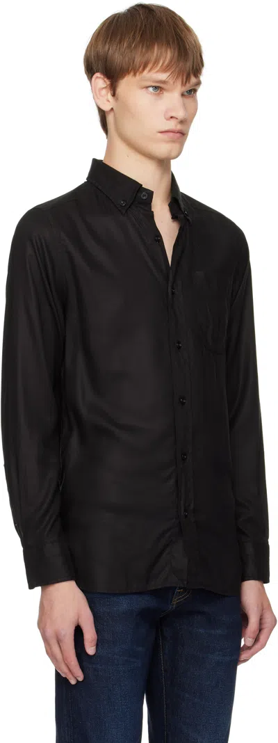 Tom Ford Light Fluid Fine Gabardine Slim Fit Shirt Hso001fmt058 Lb999 In Black