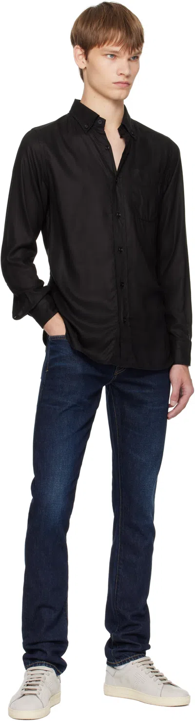 Tom Ford Light Fluid Fine Gabardine Slim Fit Shirt Hso001fmt058 Lb999 In Black