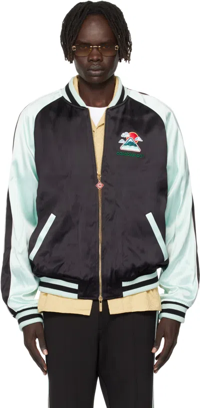 Casablanca Denim Bomber Jacket With Embroidered Logo In Black