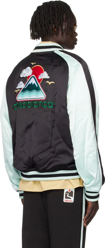 Casablanca Denim Bomber Jacket With Embroidered Logo In Black