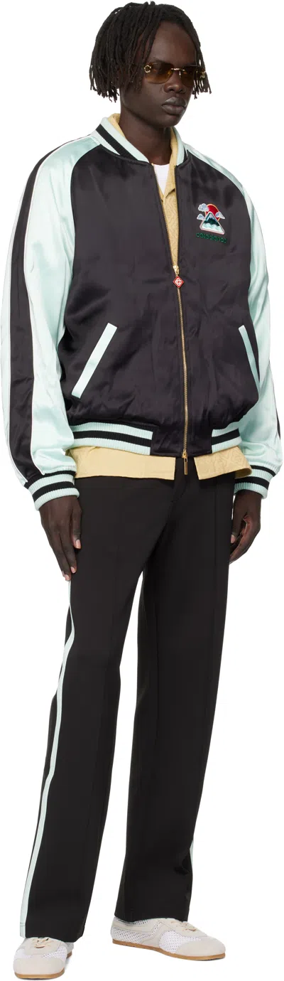 Casablanca Denim Bomber Jacket With Embroidered Logo In Black