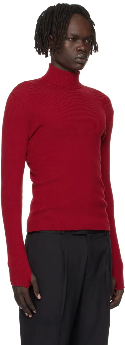 Ernest W Baker Red Ribbed Turtleneck In Red