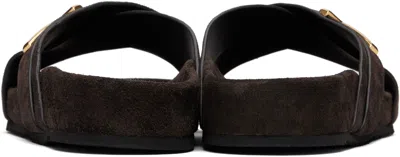 Tom Ford Brown Suede Wicklow T Slides In Brown