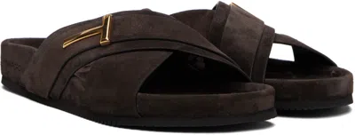 Tom Ford Brown Suede Wicklow T Slides In Brown