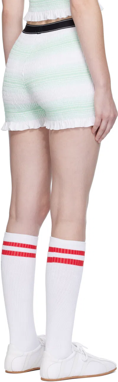 Casablanca Striped Pattern Elastic Waist Ruffle Hem Shorts In White