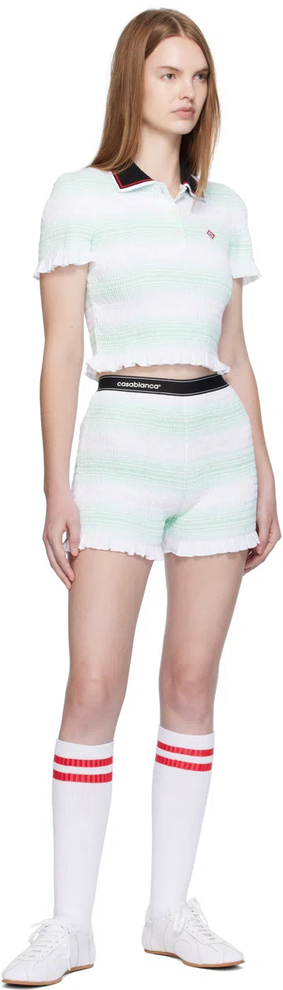 Casablanca Striped Pattern Elastic Waist Ruffle Hem Shorts In White