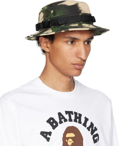 Bape Green & Beige Map Camo Military Bucket Hat In Multi