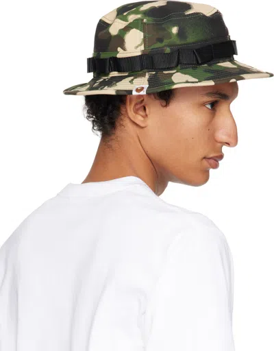 Bape Green & Beige Map Camo Military Bucket Hat In Multi
