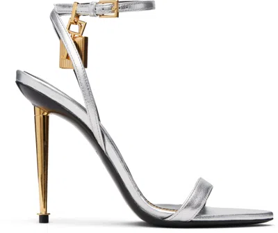 Tom Ford Silver Nappa Padlock Pointy Naked Heeled Sandals