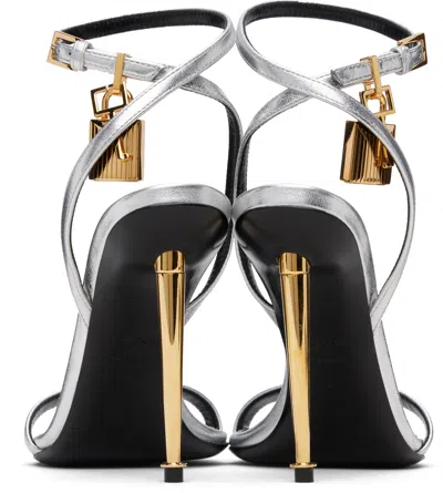 Tom Ford Silver Nappa Padlock Pointy Naked Heeled Sandals