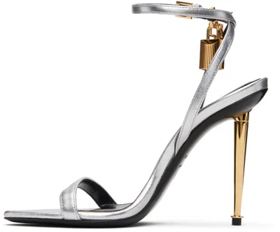 Tom Ford Silver Nappa Padlock Pointy Naked Heeled Sandals