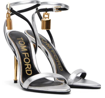 Tom Ford Silver Nappa Padlock Pointy Naked Heeled Sandals