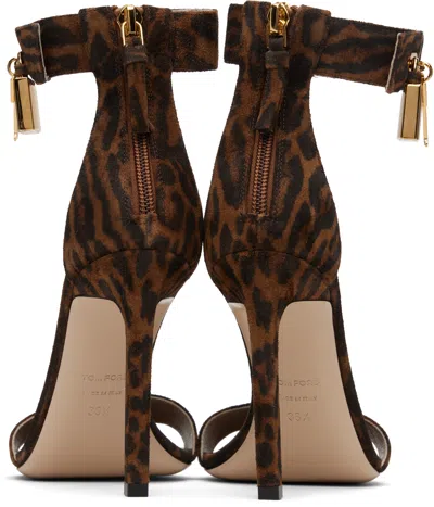 Tom Ford Brown Ocelot-print Suede Padlock Heeled Sandals In Multi