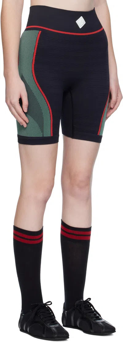 Casablanca Seamless Ribbed Stretch Shorts In Black