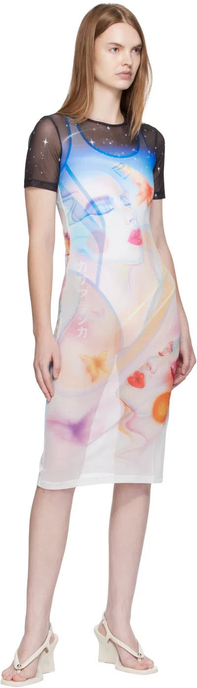 Casablanca Multicolor Printed Mesh Midi Dress In Black
