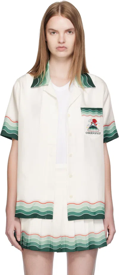 Casablanca White Montagne Ondulee Silk Short Sleeve Shirt In Neutral