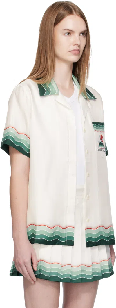 Casablanca White Montagne Ondulee Silk Short Sleeve Shirt In Neutral