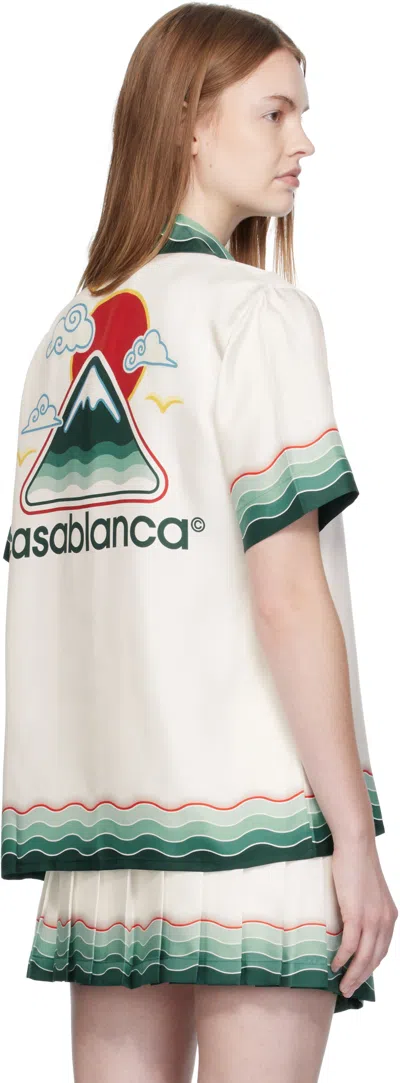 Casablanca White Montagne Ondulee Silk Short Sleeve Shirt In Neutral