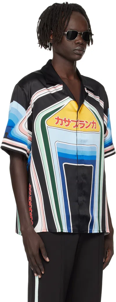 Casablanca Mountain Graphic Silk Shirt With Elastic Waistband In Multi