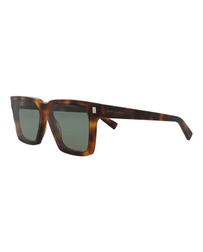 Pre-owned Saint Laurent Square Rectangle Sunglasses In Havana Havana Green (sl610/30014609/003)