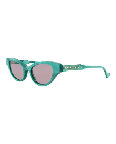 Pre-owned Gucci Women's  Cat Eye Sunglasses In Green Green Violet (gg1298s/30013901/003)
