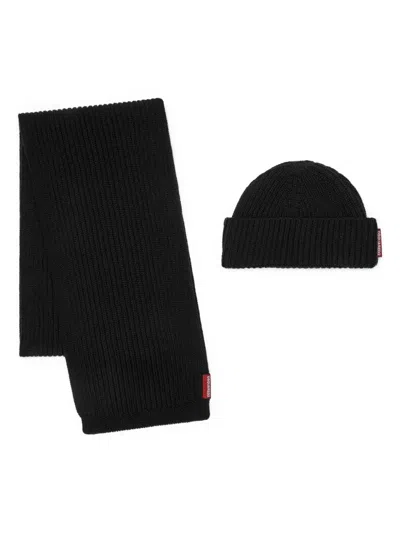 Dsquared2 Set Aus Gerippter Beanie Und Schal In Black