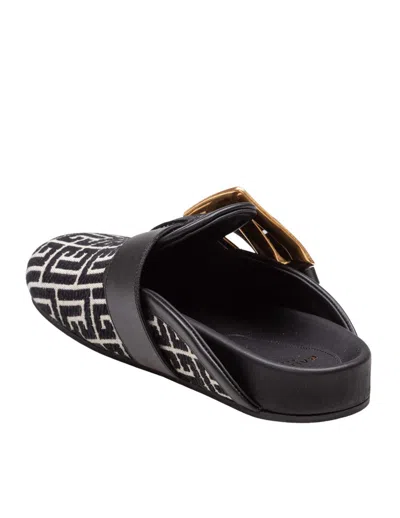 Balmain Anthem Mules In Jacquard Canvas With Pb Monogram In Multi