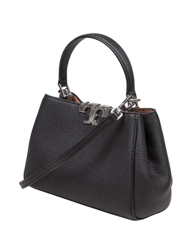 Tory Burch Mini Satchel In Hammered Leather In Black