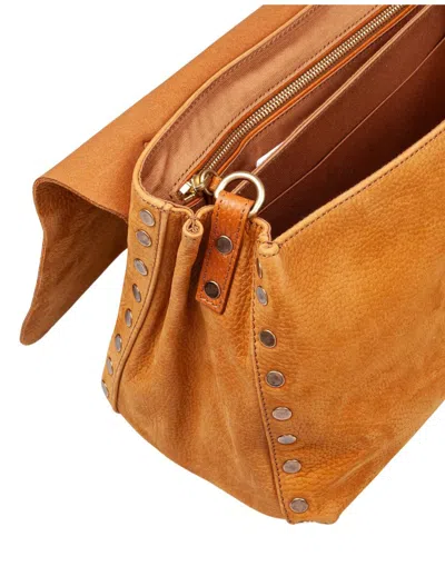 Zanellato Nubuck Messenger Bag That Can Be Carried By Hand, Over The Shoulder, Or Across The Body In Brown