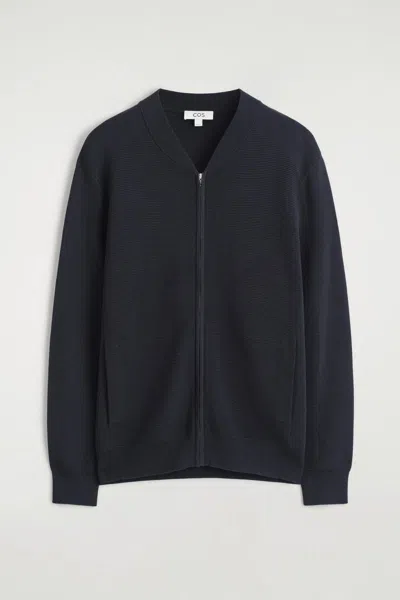 Cos Textured Knitted Bomber Jacket In Black